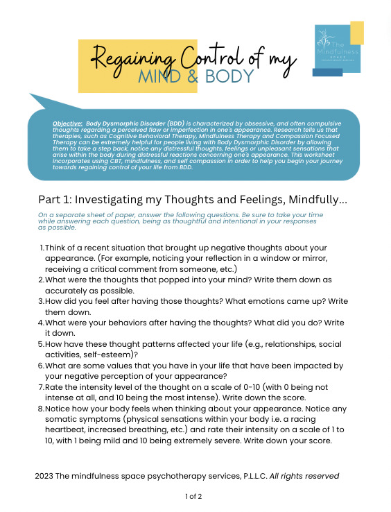 Get your free body image worksheet! The Mindfulness Space Therapy NC!