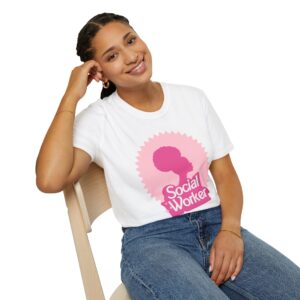 Social worker fashion doll inspired unisex softstyle t-shirt-afro ponytail