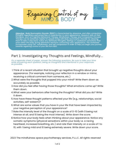 Get your free body image worksheet! The Mindfulness Space Therapy NC!